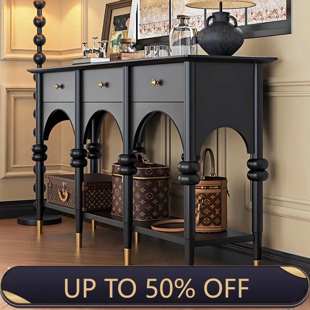 Arch Design French Retro Entryway Living Room Cabinet Entryway Storage Rack Cabinet Style Solid Wood Home Furniture Accessories