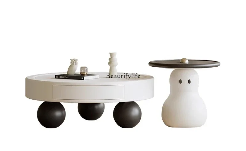 

LD6French cream style round coffee table combination Italian minimalist modern minimalist side table light luxury high sense