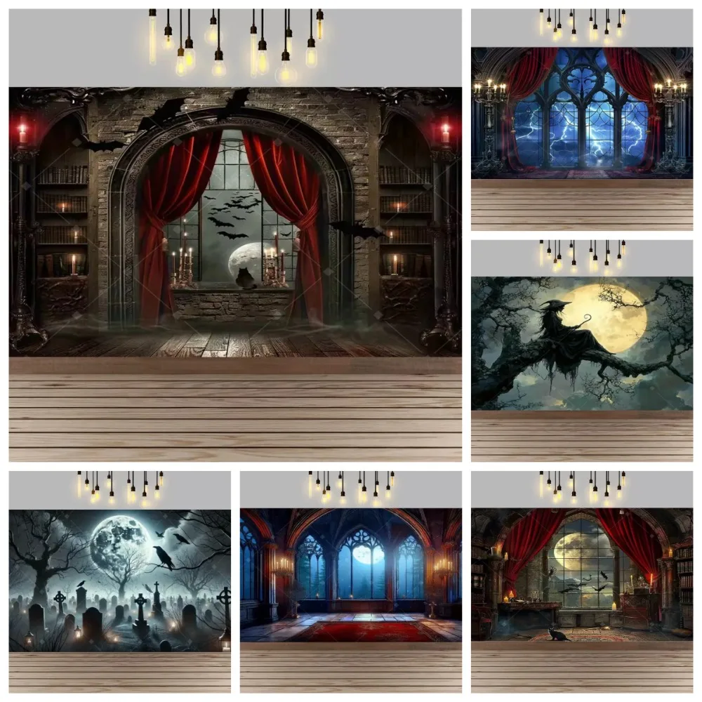 Halloween Gothic Vampire Medieval Castle Theme Banner Background, Halloween Party, Home Decoration Photography Background Cloth