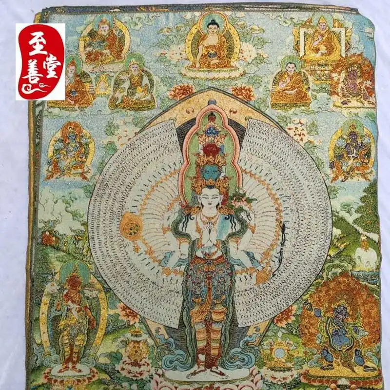 Tibet Tibetan Cloth Silk Thousand-hand avalokitesvara bodhisattva Thangka Tangka Embroidery Painting Embroidery Hanging Pictures