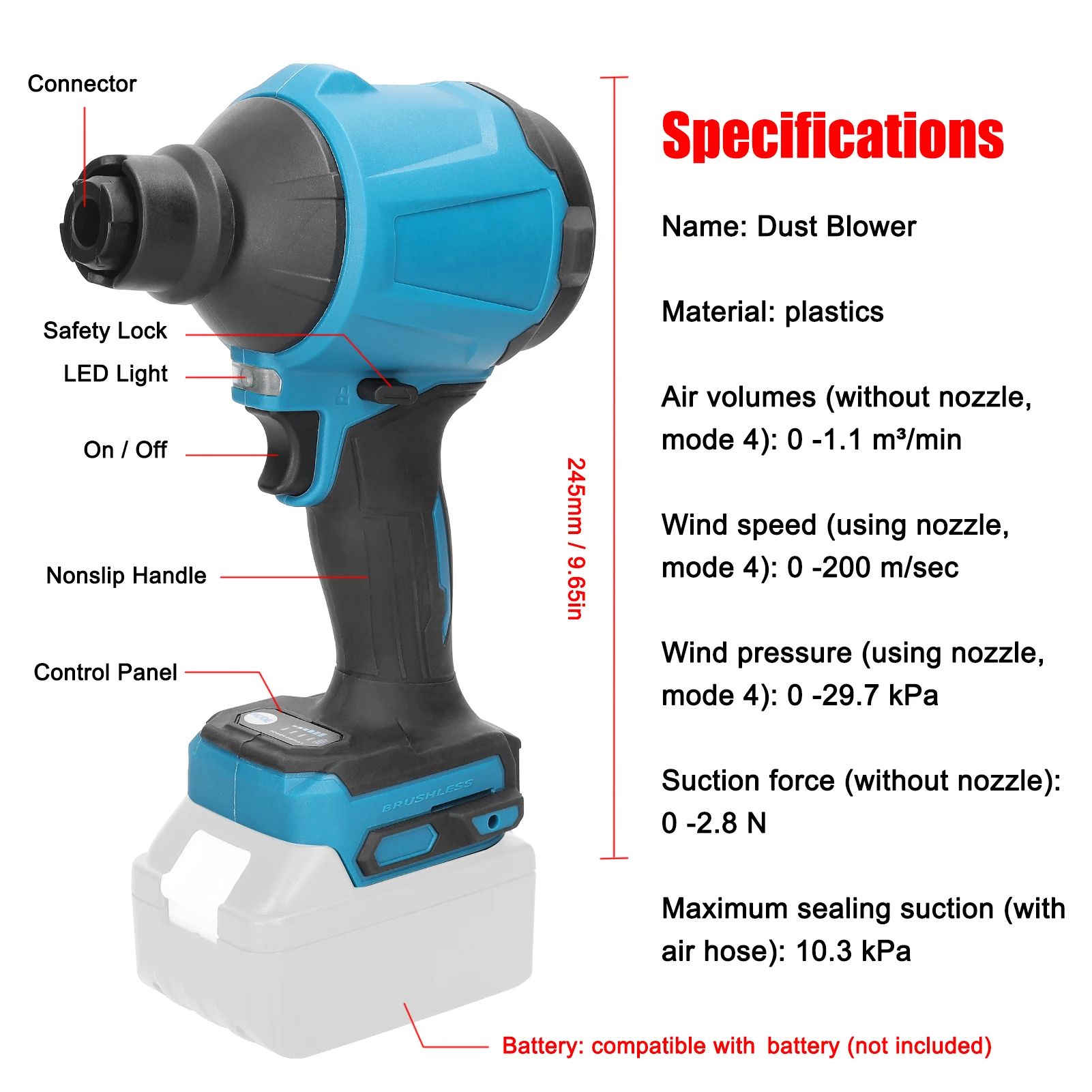 Rechargeable Air Dust Machine Lithium Electric Cordless Inflator Narrow-space Cleanner Dusts Blowing Fan