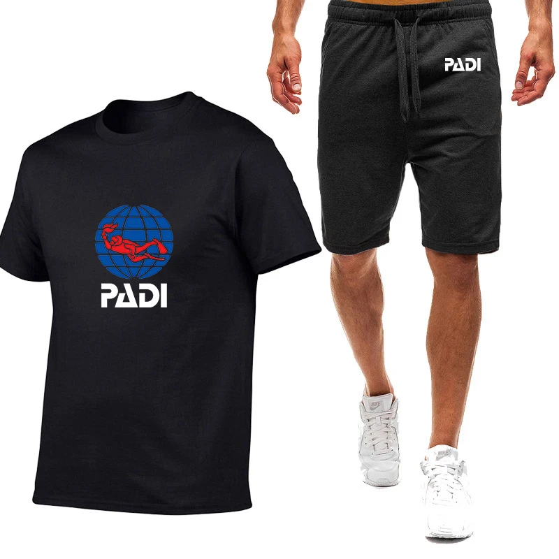 2024 estate Scuba Driver Padi Logo stampa di alta qualità girocollo manica corta top + moda pantaloni sportivi con coulisse set sportivi