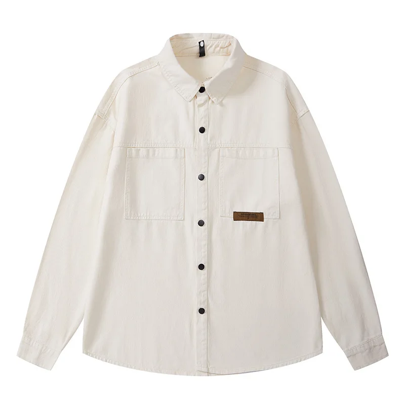 American-Style-Casual-Long-Sleeve-Workwear-Shirt-Men's-Versatile-Fashionable-Outerwear-Breathable-Polyester-Blend-Loose-Fit
