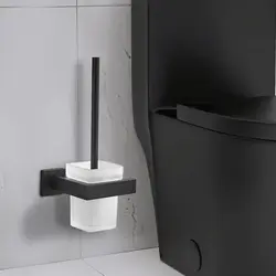 Toilet Brush Glass Wall Mounted Toilet Bowl Brush and Holder Toilet Brush Holder Bathroom Square Black