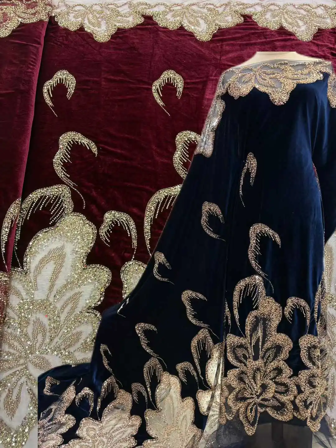 African Velvet Beaded Heavy Lace Fabric 2026 High Quality French Nigerian Sequins Embroidered Lace for Party Dress Sewing