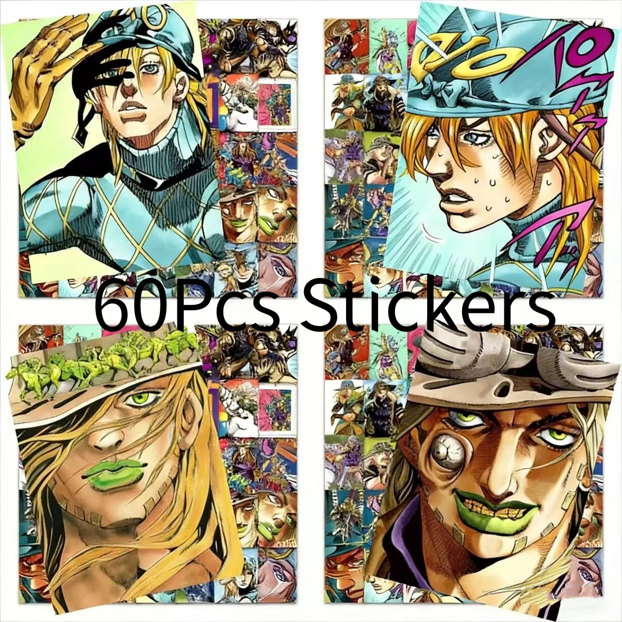 60Pcs JoJo Adventure Steel Ball Run Gyro Zeppeli Johnny Joestar Graffiti Stickers Phone Journaling Guitar DIY Decals Decor Props