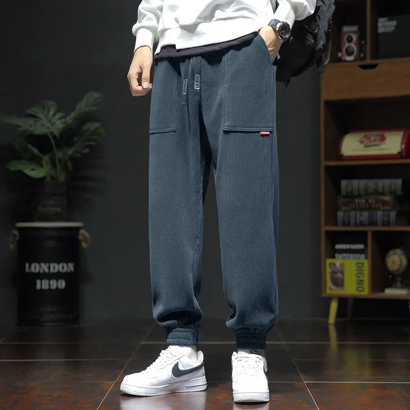 

New Autumn Winter Retro Corduroy Pants for Men Japanese Loose Casual Trousers Plus Velvet Thickened Trousers