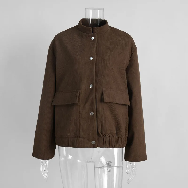 HKSH Frühling Herbst Neue frauen Jacke Stehkragen Einreiher Taschen Einfarbig Vielseitig Streetwear Fashion Mantel HK14918