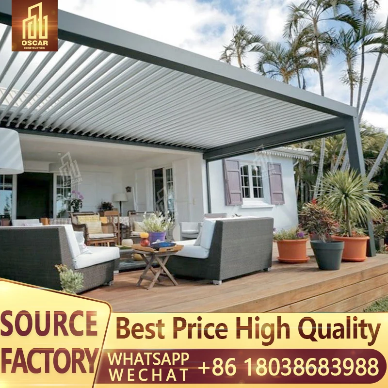 Customized 8m Instolation Motorized Pergola Roof 3x6 Dining Trade Outdoor Gazebo Aluminium Louvre Roof Insulated Miami Greenzone