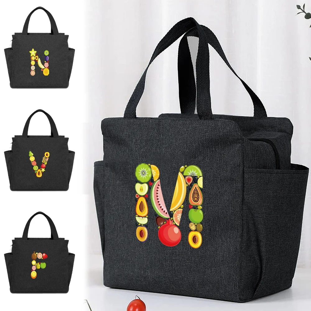 Unisex Lunch Bag Insulation Cooler Bag Women Lunch Box Fruit Letter Series Picnic Travel Portable Food Storage for School Breaks