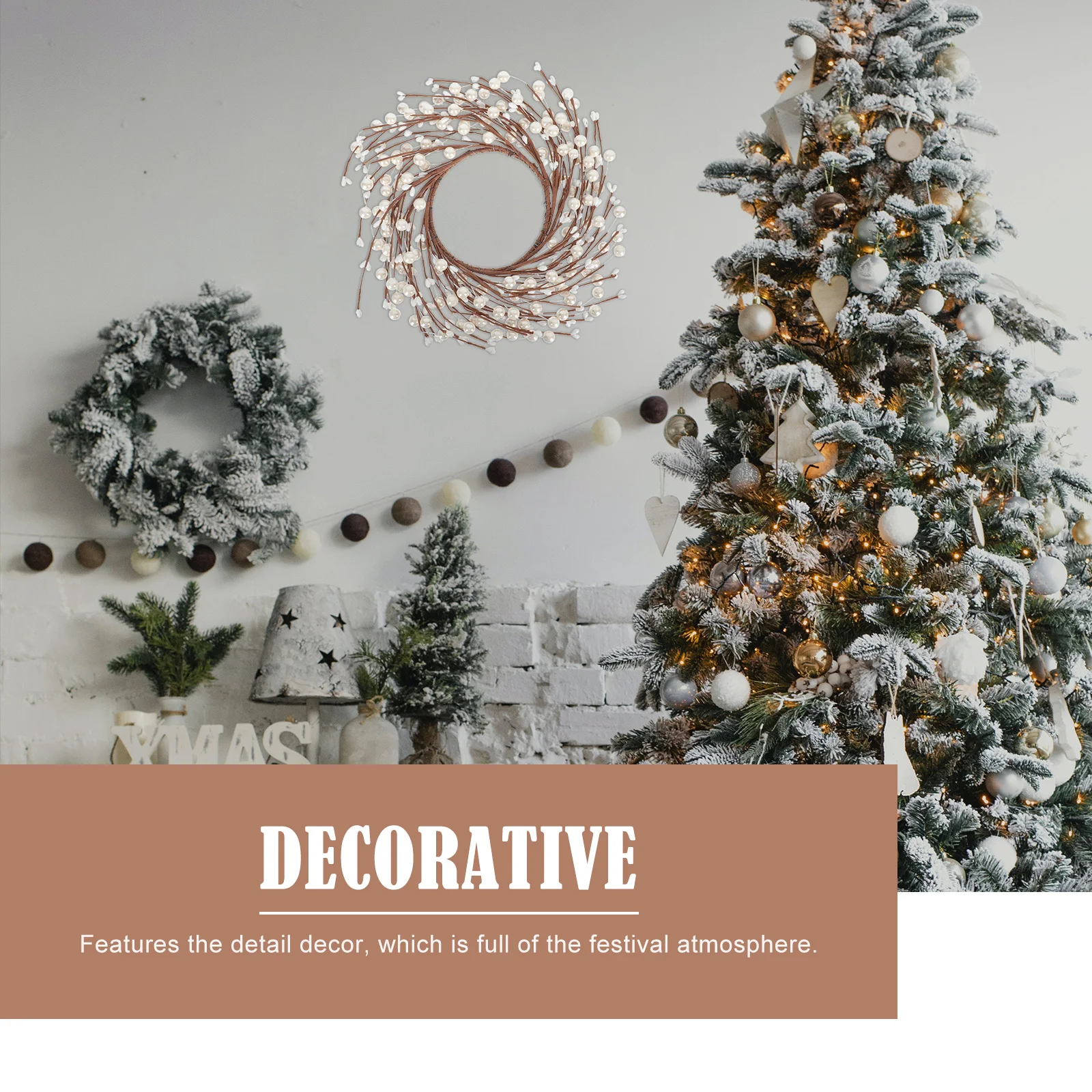 

1pc Christmas Pearl Wreath Handmade Garland Festival Decoration Wall Door Hanging Party Scene Simulation Pearl Garland