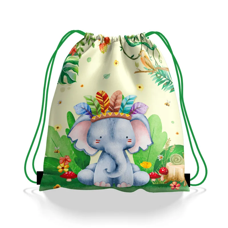 Imagem -02 - Selva Safari Party Gift Drawstring Bolsas Candy Treat Bolsa Baby Shower Favors Bolsa Meninas Meninos Aniversário Fontes do Partido 18 Pcs