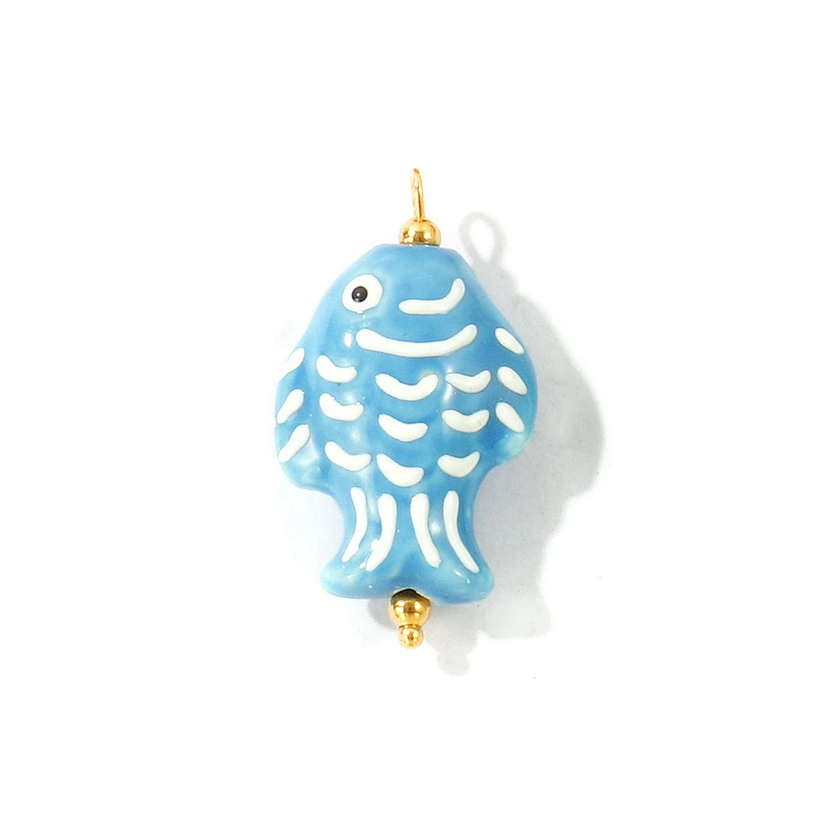 2 Stück bunte Keramik-Ozean-3D-Fisch-Schmuckanhänger, 18 Karat vergoldet, 304 Edelstahl-Charms für DIY-Halskettenherstellung – Detail 4