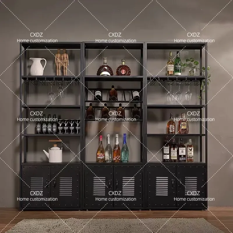Wrought Iron Red Wine Cabinet Commercial Winery Supermarket Baijiu Rack Display Stand Industrial Style Bar Wine Storage Shelf