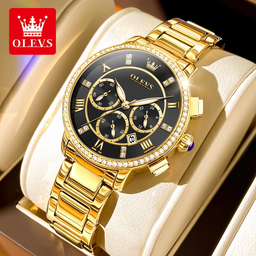 

OLEVS New Luxury Gold Watch for Women Stainless Steel Waterproof Calendar Chronograph Quartz Watches Womens Relogio Feminino