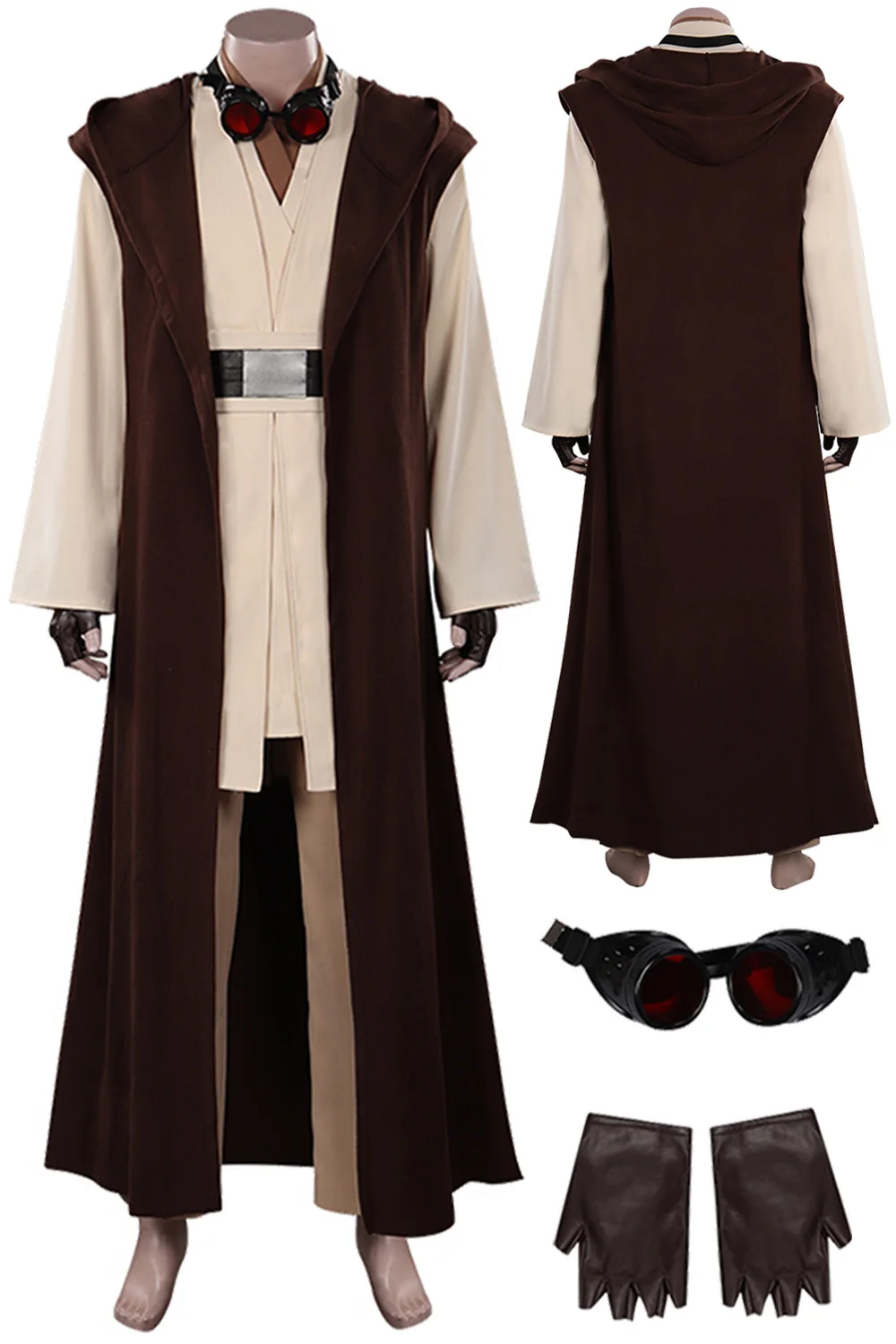 

Disguise Knight Obi Wan Cosplay Cloak Gloves Belt Clothing Movie Space Battle Costume Men Role Play Fancy Dress Up Party Clothe