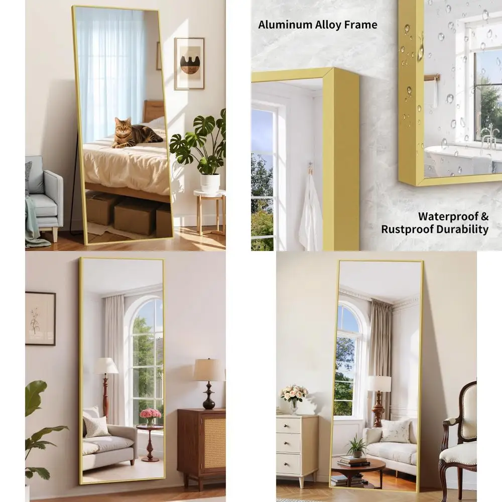 Espelho de pé de comprimento total com moldura de alumínio - espelho de chão grande para decoração de casa, ideal para quartos e salas de estar