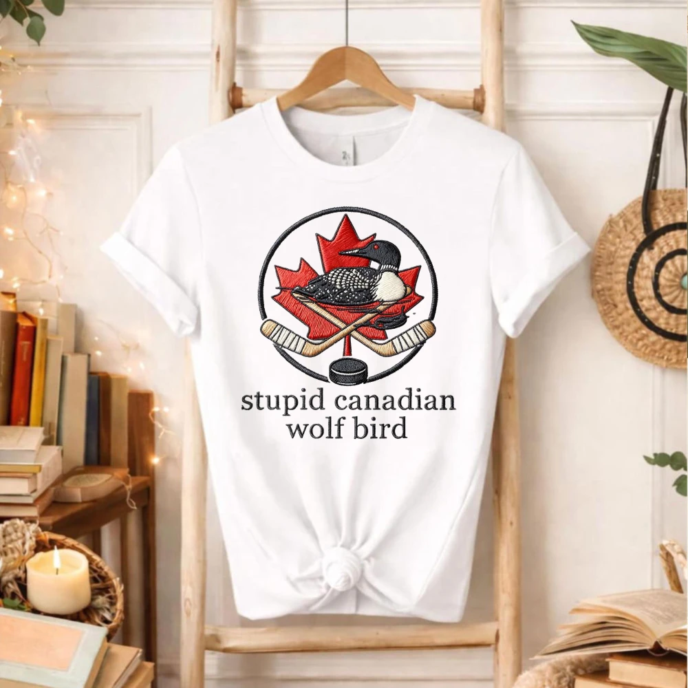 Heated Rivalry Embroidered Bundle Stupid Canadian Wolf Bird  Funny Loon Hockey Playful Graphic of A Crossed Sticks T-shirts