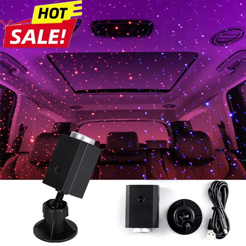 Portable USB Rechargeable Starry Sky Projector With Battery Multi Modes Car Starry Sky Projection Lamp Bedroom Atmosphere Lights