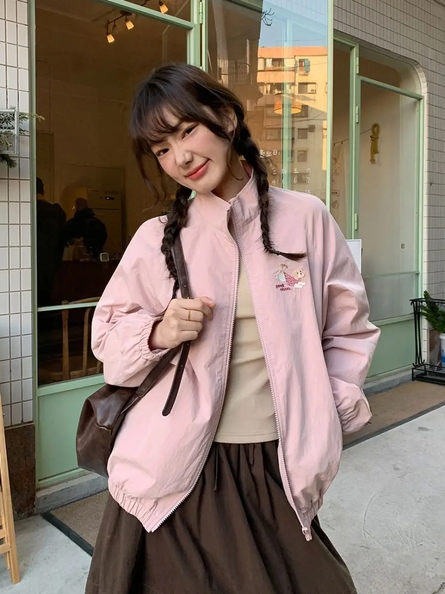 

Baseball Jackets Patches Womens Autumn Windbreakers Stretchy Multi-Pockets Safari Canvas Elastic Functional College Minimalism