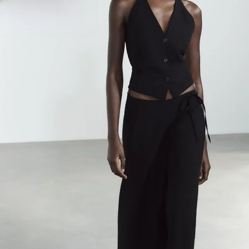 

Летняя женская юбка-миди с узлом, украшенная подвесным жилетом и запахом, 306745 200745, облегающая длина, одинарная ...