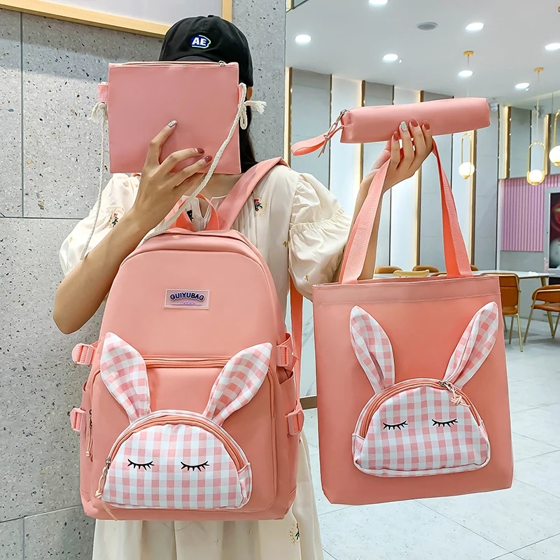 

5Pcs Sets Backpacks For Students Kawaii Patchwork High School Backpack Large Capacity School Bags For Girls Handbag Pencil Bag50