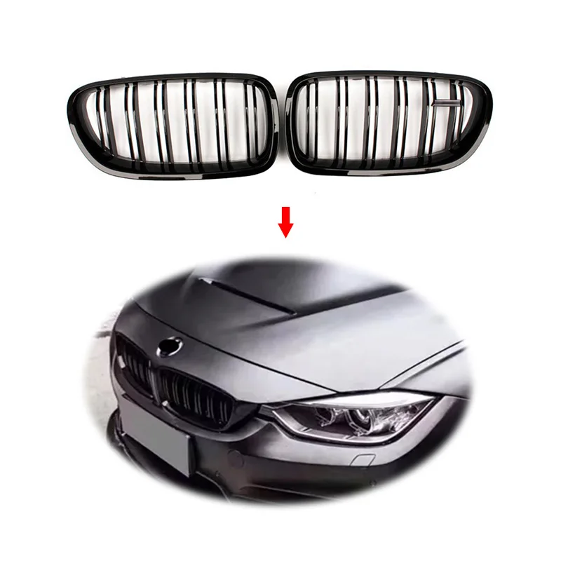 

Upgrade Front Bumper Double Line Glossy Black Grill for 5 Series F18 520 530 F10 Grille 2011-2016