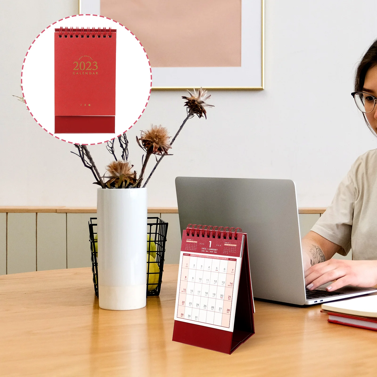 

Бумажный настольный компьютер премиум-класса 2023, перевернутый дизайн, офисный домашний декор, небольшой компактный настольный календарь, ежемесячный планировщик, декоративный мини