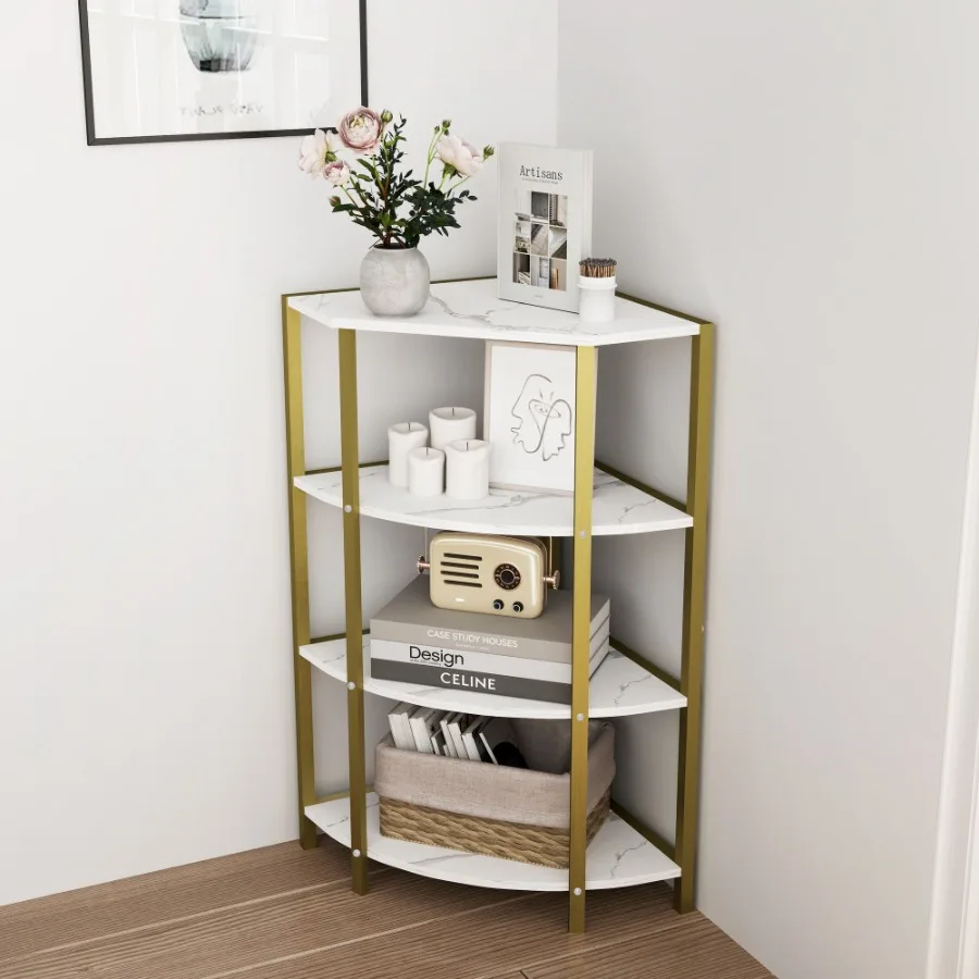 

4Tier Corner Open Shelf Bookcase Freestanding Shelving Unit Plant Stand Small Bookshelf for Living Room Home Office Kitchen Sma