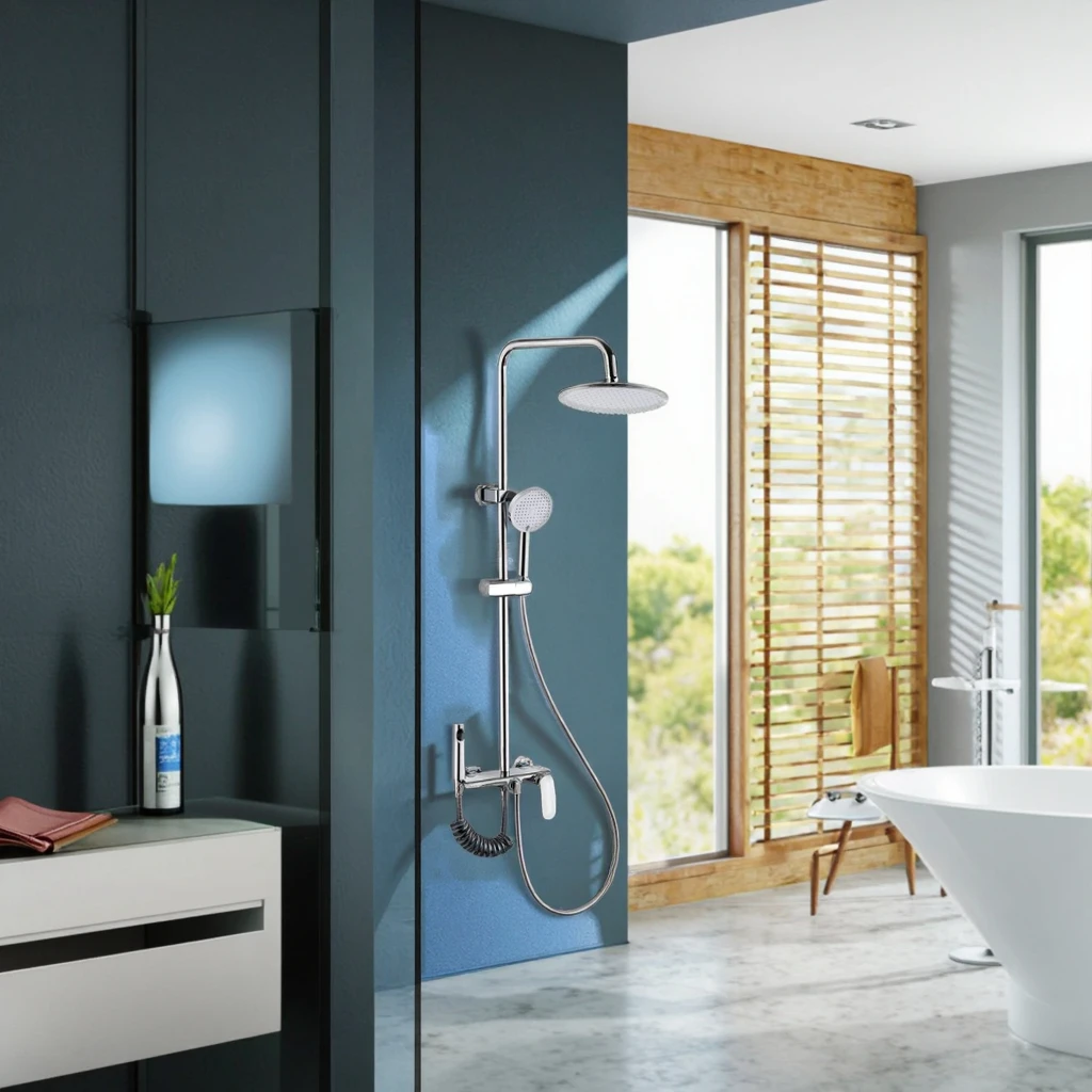 Luxury Stylish Brass Body Wall Mounted Shower Set Infinite Lifting Design Hot Cold Mixer Polished Surface Rain Jet Soft for Home