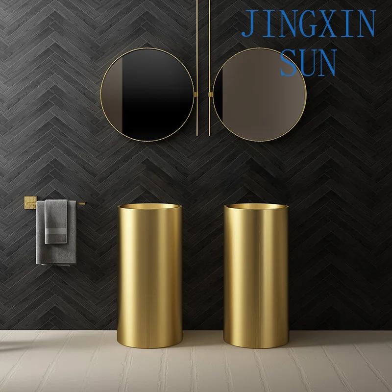 Round stainless steel pillar wash basin Hotel B & B wash basin Integrated floor Column type