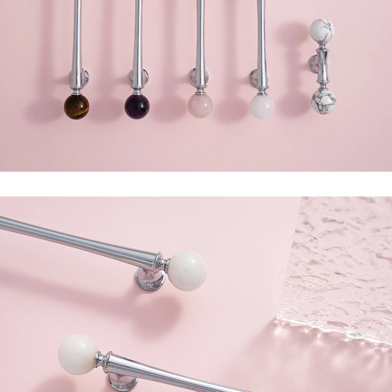 Crystal style cabinet handle with chrome finished brass base — product image 3