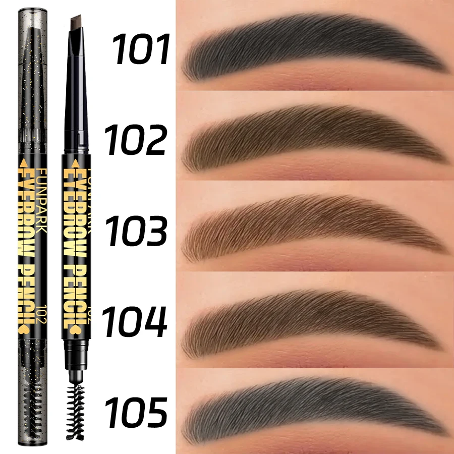 Lápis de sobrancelha 2 em 1, cosméticos profissionais, maquiagem para mulheres, 5 cores, à prova d'água, longa duração, marrom, com pincel, presente