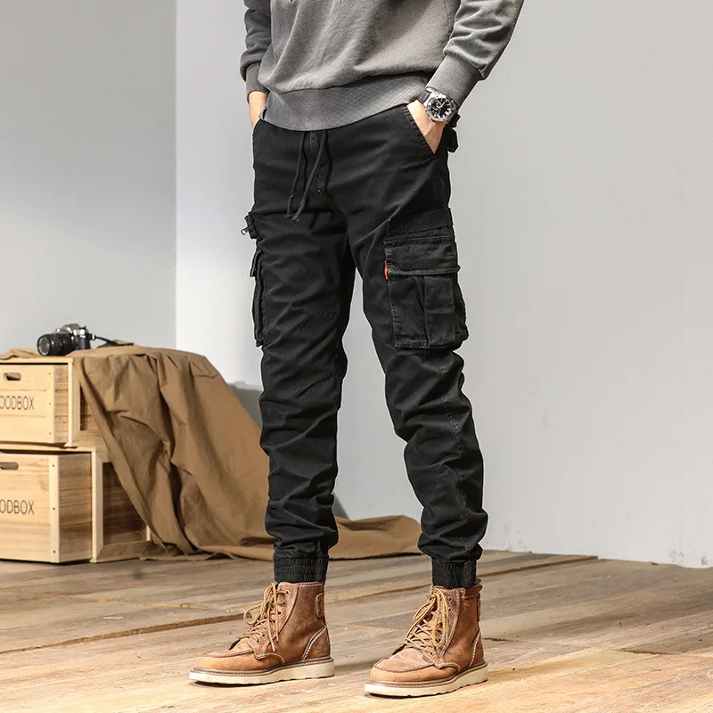 الربيع والخريف جديد الأمريكية الرجعية عمال السراويل الرجال وظيفية بارد عداء ببطء عمال السراويل عارضة