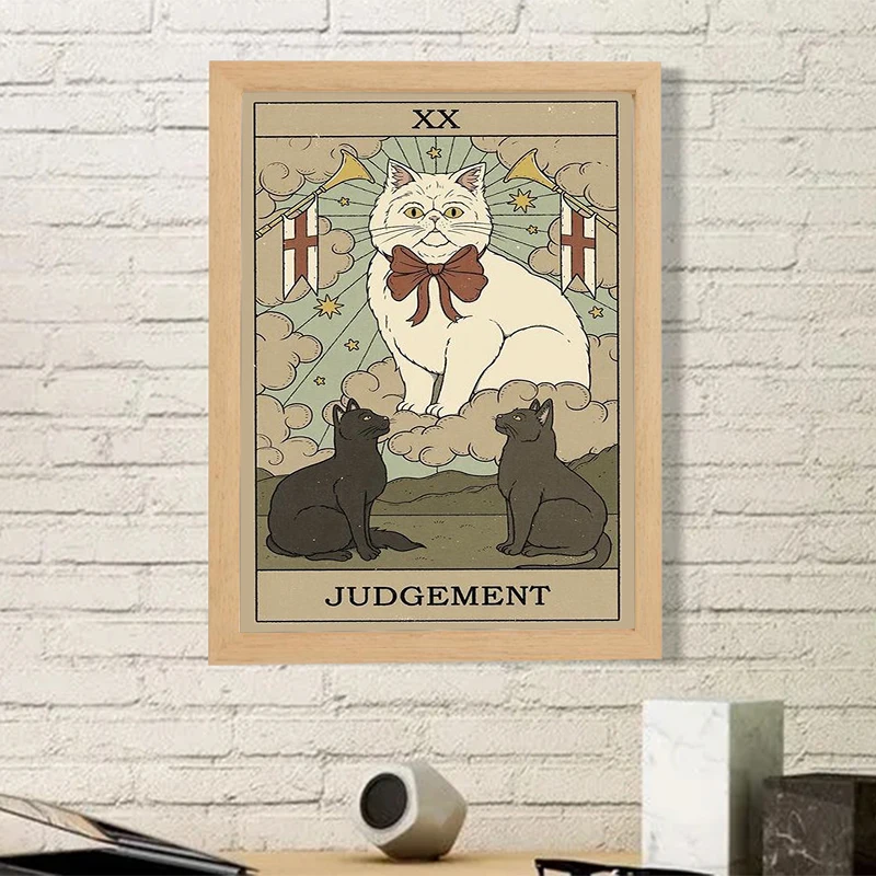 

Tarot Posters for Wall Art Cartoon Cat Vintage Decorative Painting Judgenent Large Paintings Modern Living Room Decoration Sun