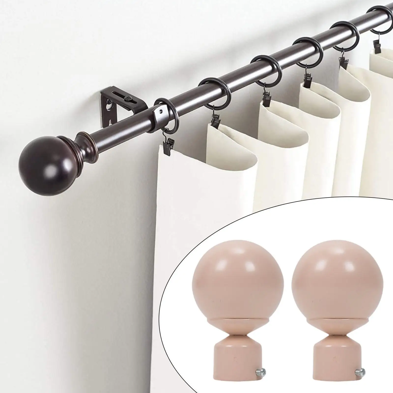 Iron Drapery Rod Finials Replacement Ends Modern Curtain Accessories for Window Dressing Room and Office