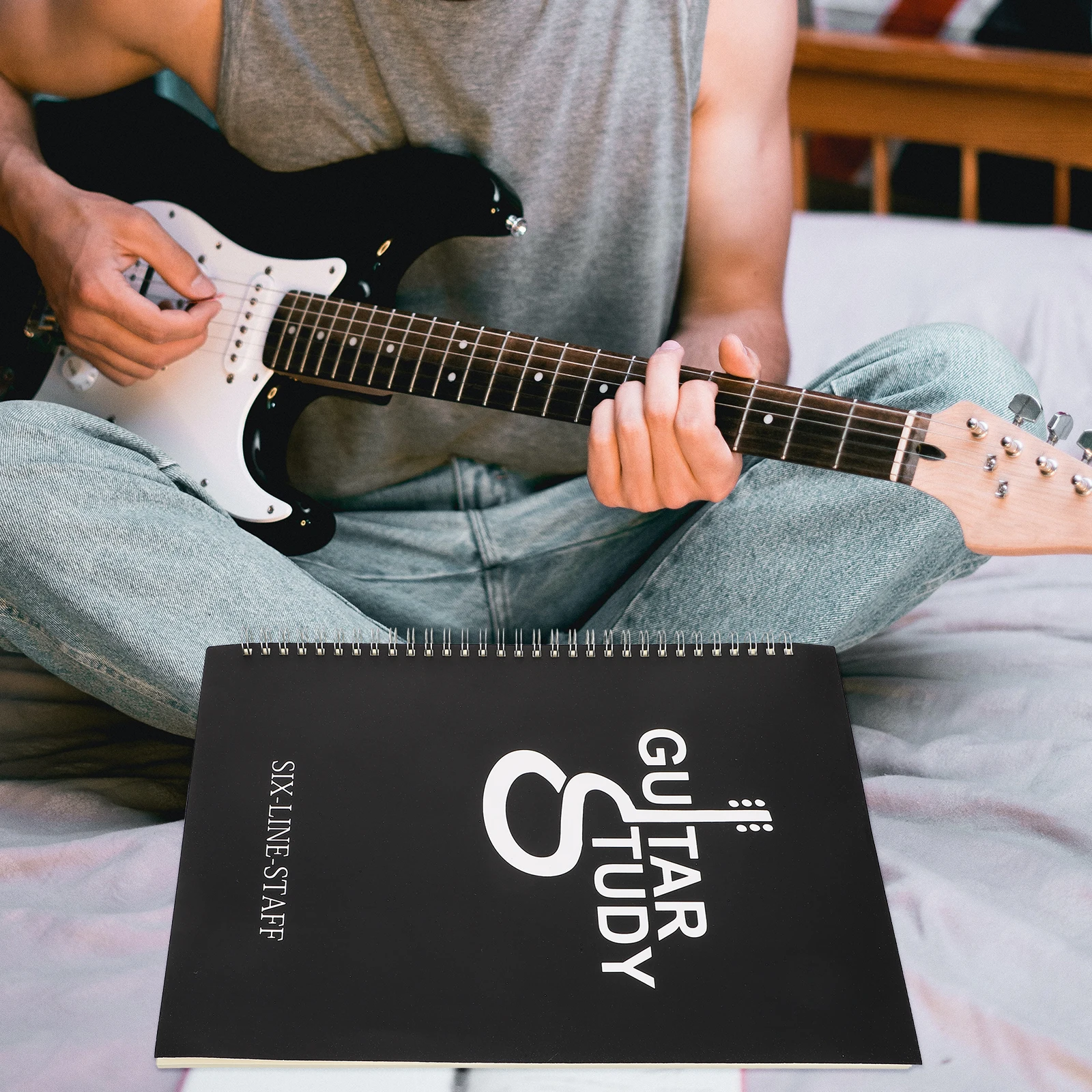 

Six- Book A4 Guitar Music Notebook for Practicing Lightweight Portable Tear-off Pages Durable Waterproof Cover Sheet