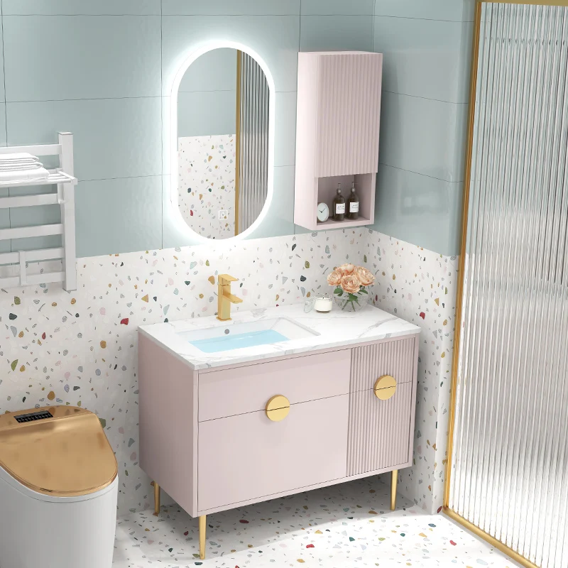 

Modern Nordic Style Floor Standing Bathroom Vanities Sets Wood Design Furniture Bathroom Cabinet