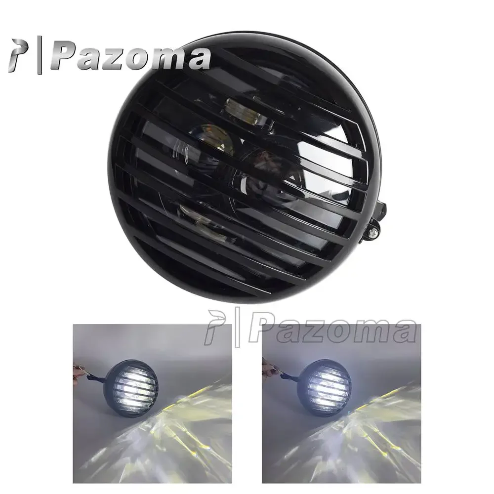 Motorcycle High/Low Beam Headlight Curved Glass Lens Head Light for Harley Honda Suzuki Kawasaki Bobber Cafe Racer models