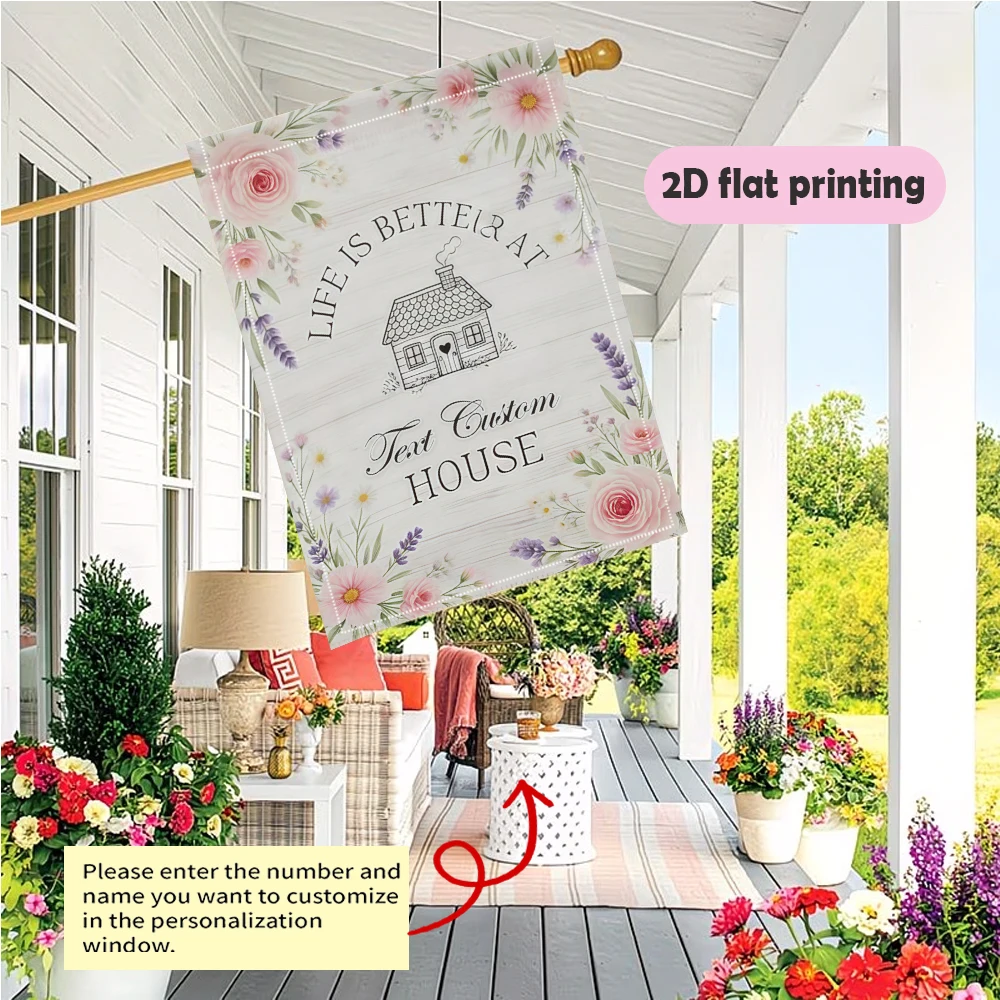 Custom Garden Flag, Custom Text Pink Rose Lavender House Quote,garden decoration Outdoor Courtyard Decor