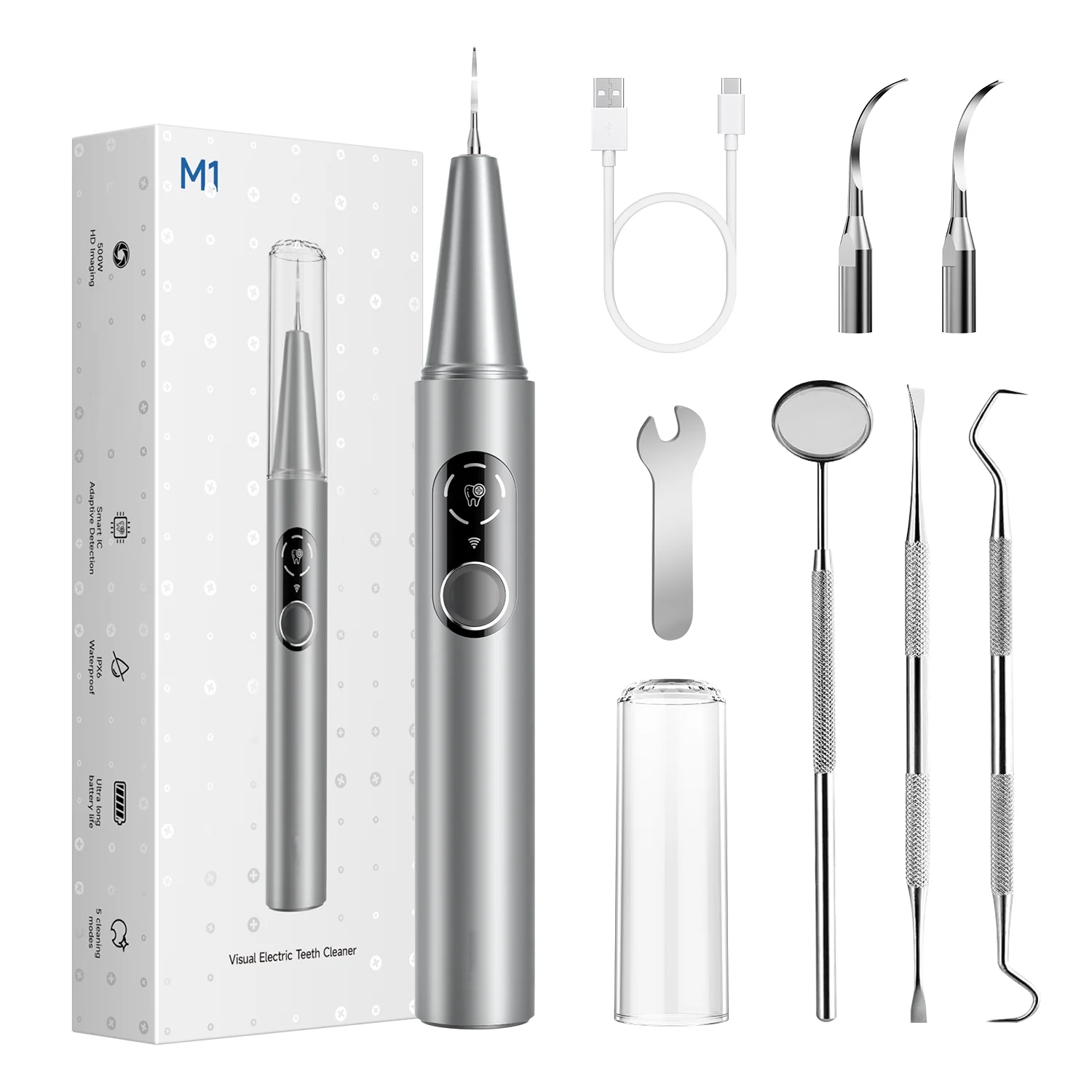 Nettoyeur dentaire ultrasonique électrique visuel, 5 Modes, nettoyeur de dents domestique sûr pour l'élimination des taches dures, blanchiment des dents, soins buccaux