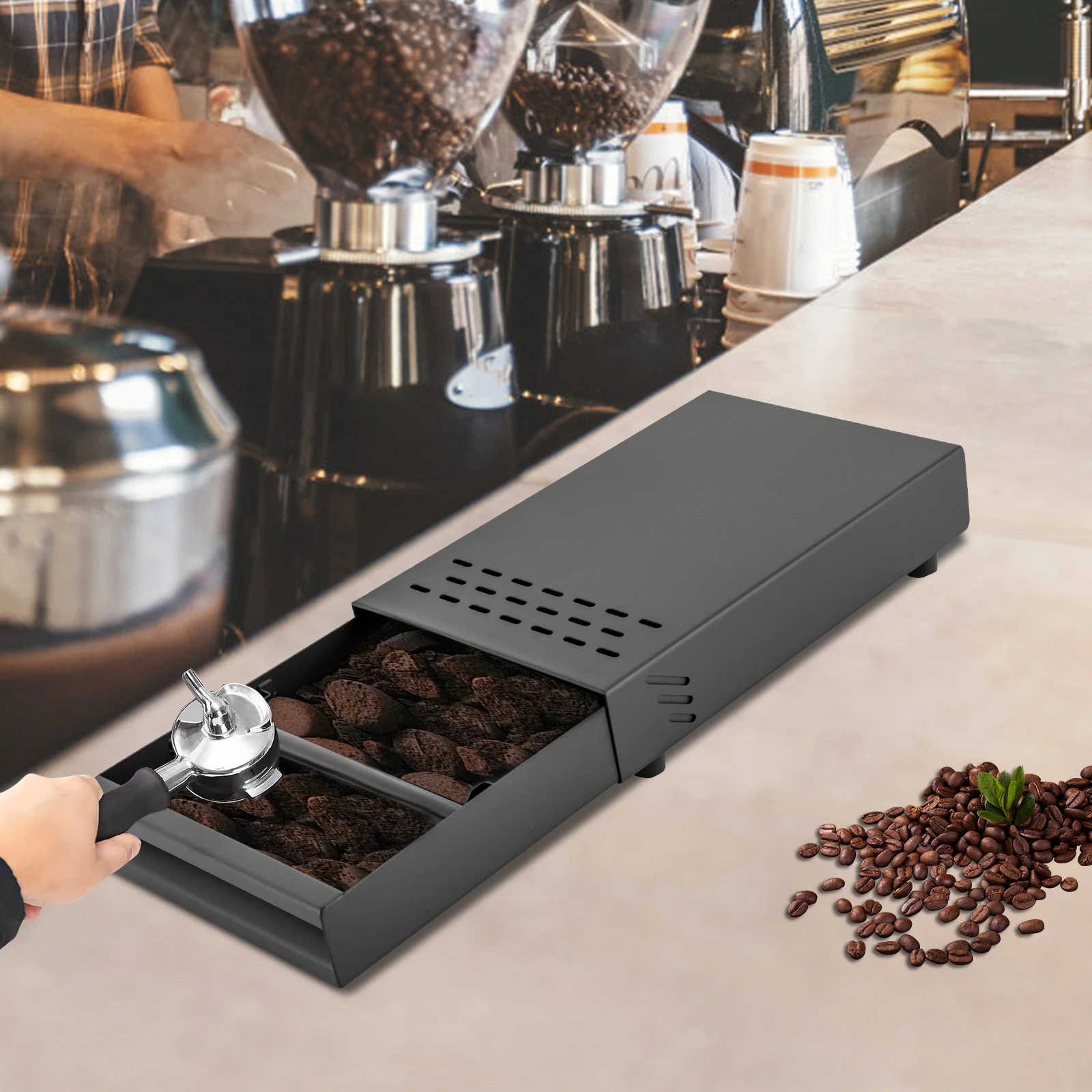 Image of Knock Box für Kaffeesatz, Kaffeeschaumbehälter aus Edelstahl, Schublade für Geschäfte, Küchen zu Hause