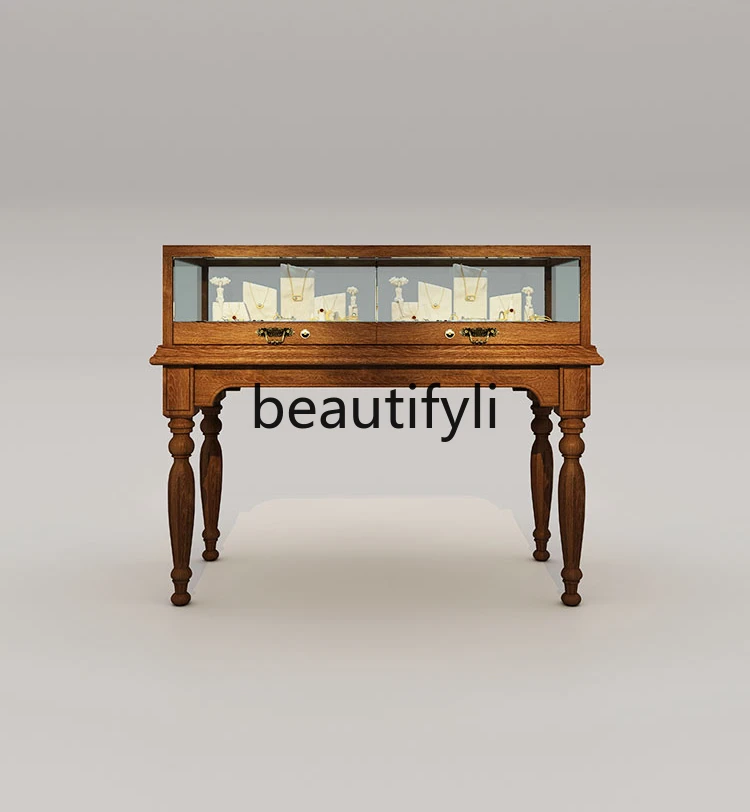 Jewelry glass Zhongdao display cabinet retro solid wood paint cabinet high-end museum display cabinet customization