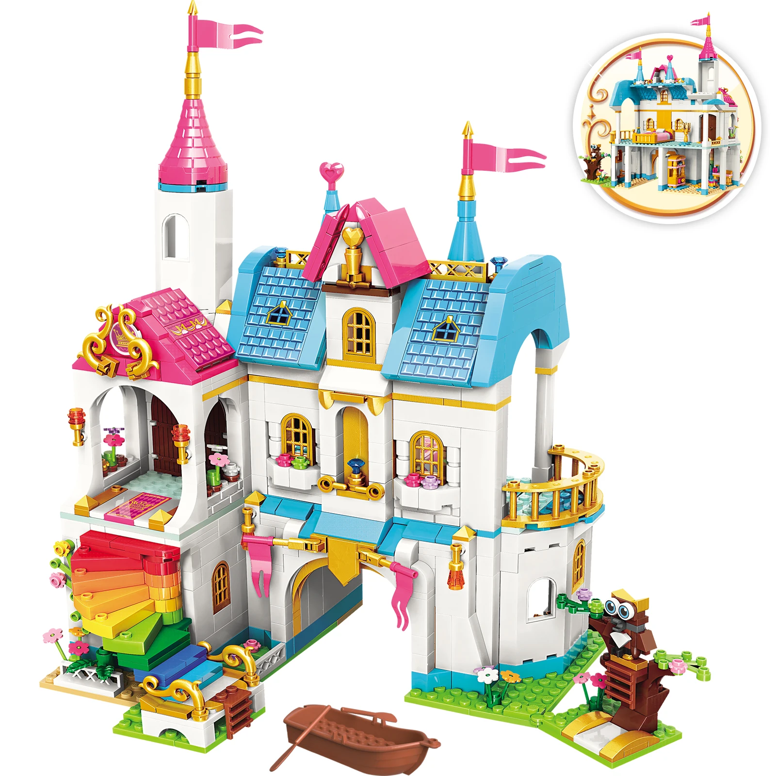 

DIY Girls Princess Leah Lake Rainbow Castle Building Set Blocks Kits Bricks Creative Classic Model Kids House Toys Playset Gift