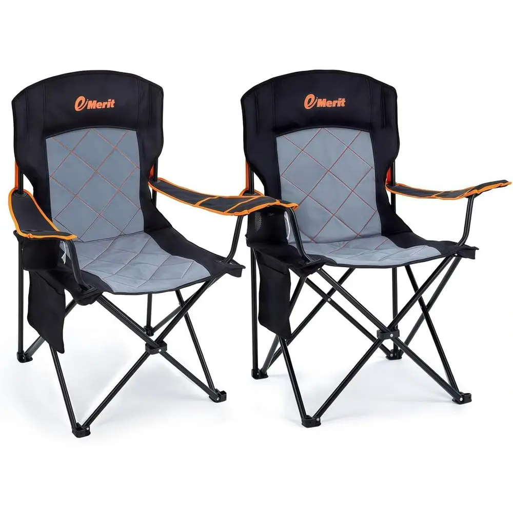 

Oversized Padded Quad Camping Chairs, 350LB Capacity with Lumbar Support & Cup Holders
