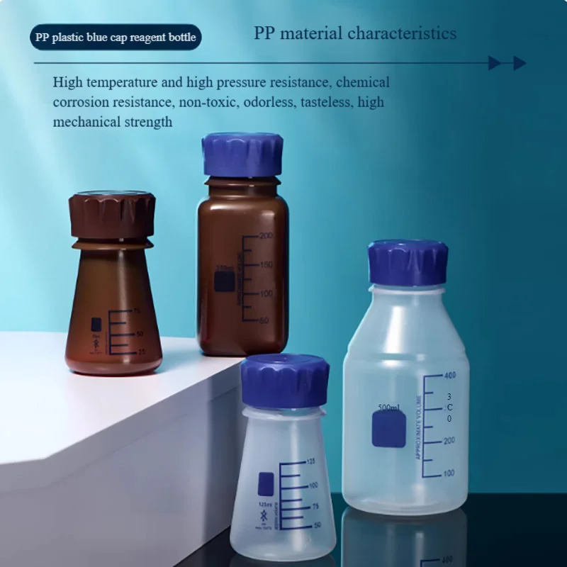 Blue cap reagent bottle cylindrical triangular square dispensing reagent plastic PP acid and alkali resistant