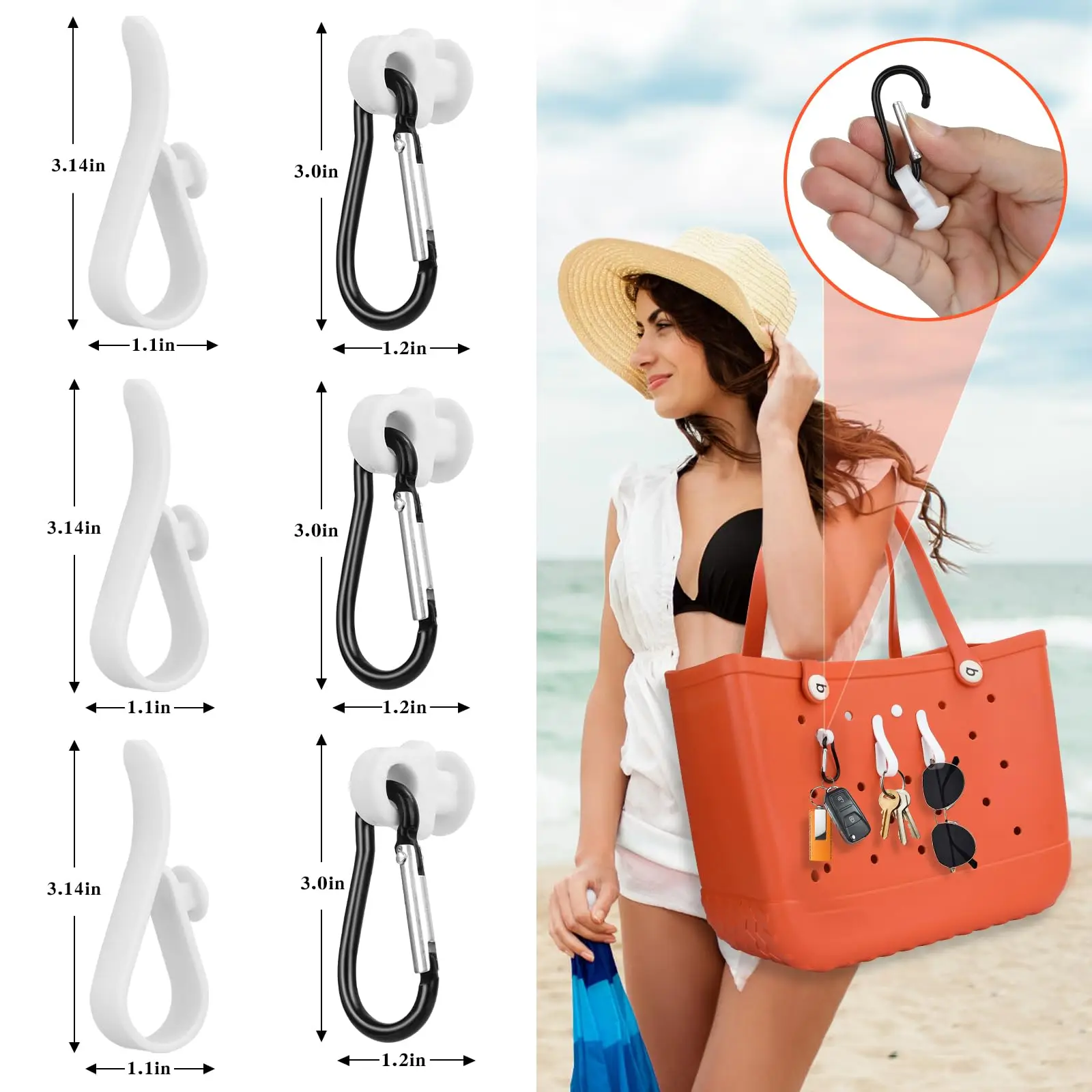 3 Stück Schlüssel halter für Bogg Bag Zubehör für Bogg Bags Einsatz Charm Karabiner Schlüssel bund kompatibel mit Bogg Bag Strand Einkaufstasche