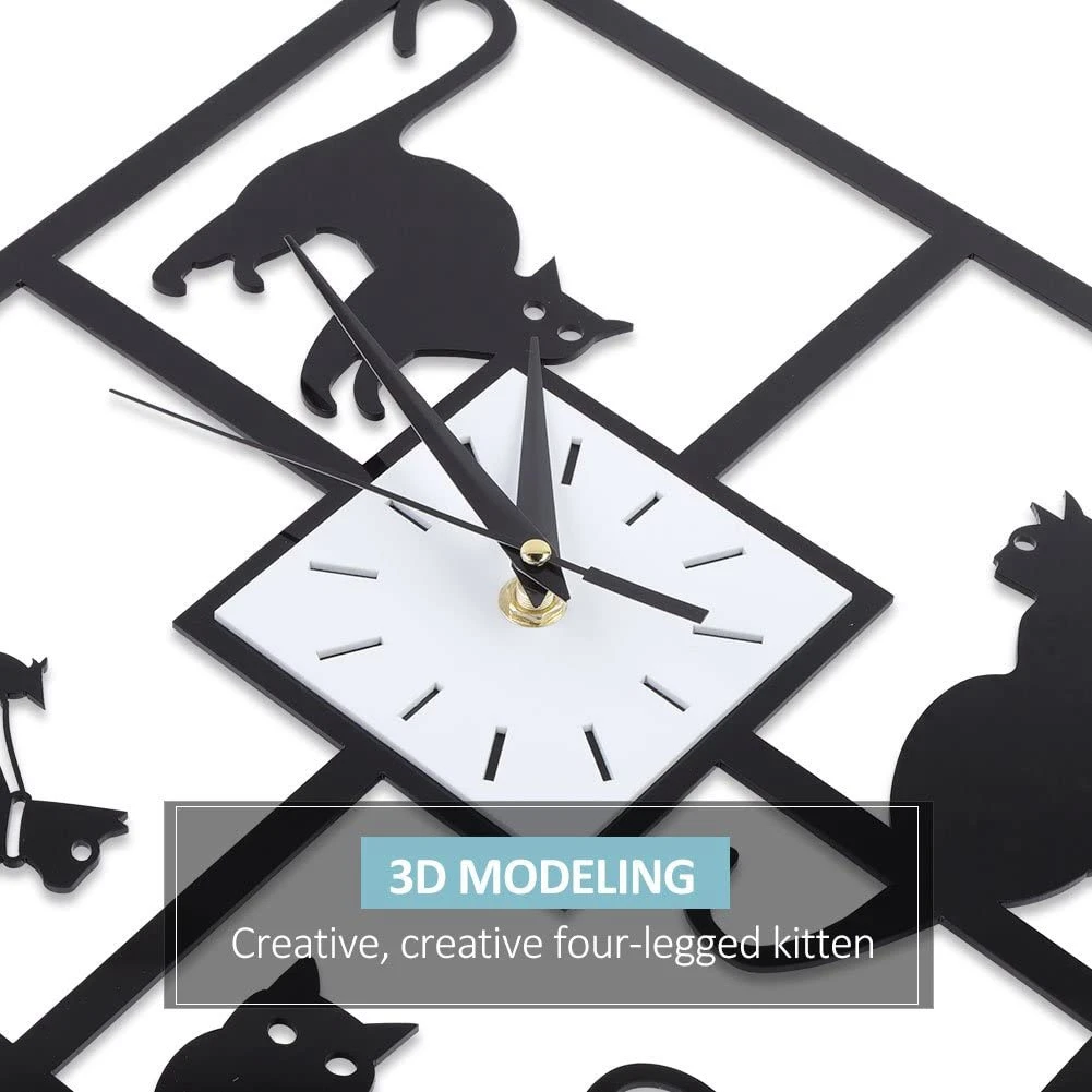 Modern 3D Digital Wall Clock Cat Mirror Non Ticking Silent Battery Clocks Watch for Home Living Room Bathroom Decor Gift