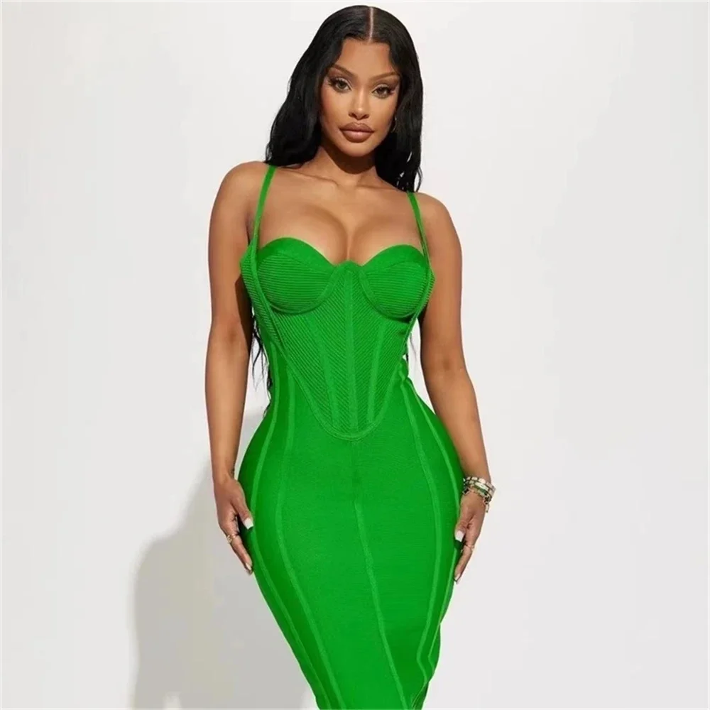 

Women Sexy Sleeveless Backless Green Midi Bodycon Bandage Dress 2025 Celebrity Elegant Evening Club Party Luxury Birthday Dress