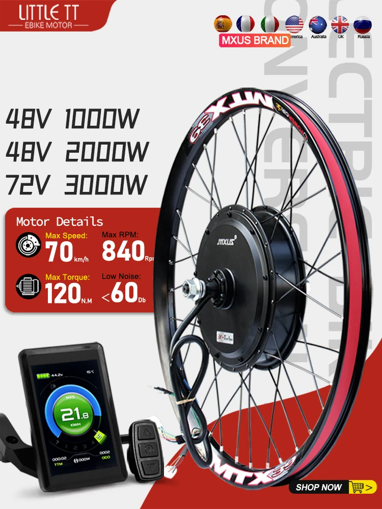 AliExpress LITTLE TT MXUS Electric Bike Conversion Kit 48V 1000W 2000W 72V 3000W MTX Rim Rear Brushless Hub Motor Wheel Drive Engine 26-29 Inch 700C